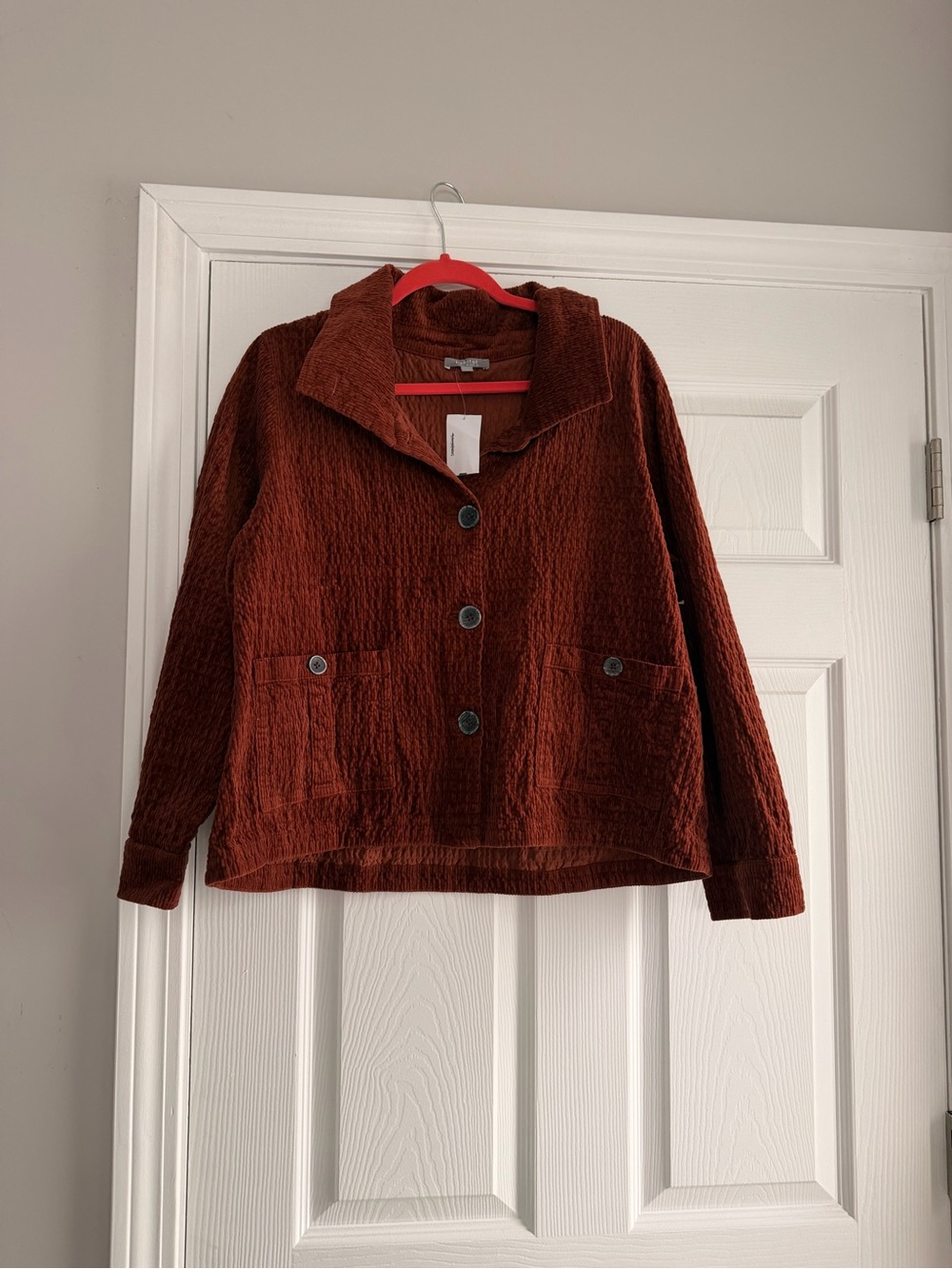 Habitat Textured Button-Front Jacket in Deep Rust